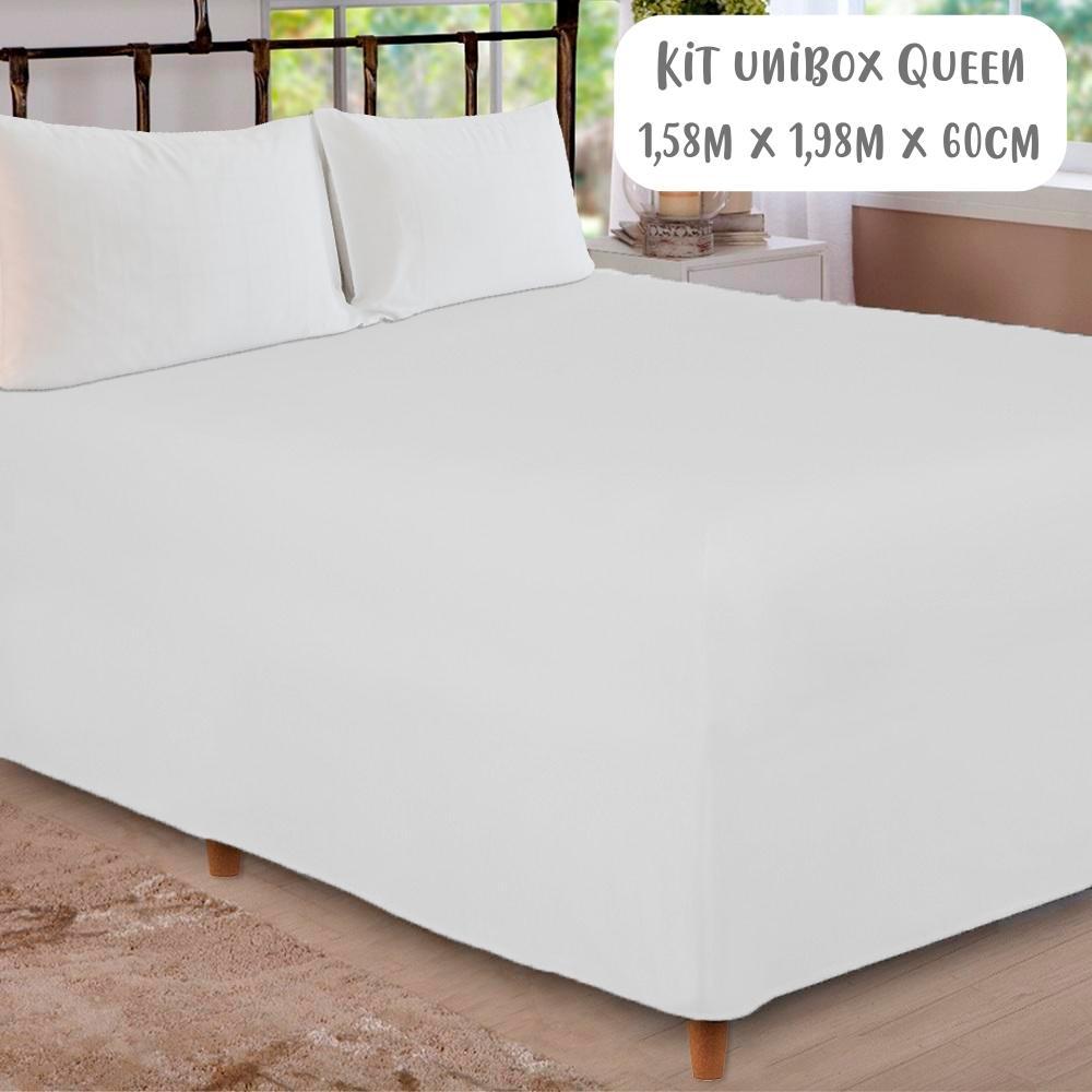 Jogo de Lençol 3 Peças Box Conjugado Unibox Queen Branco Arrumadinho Enxovais